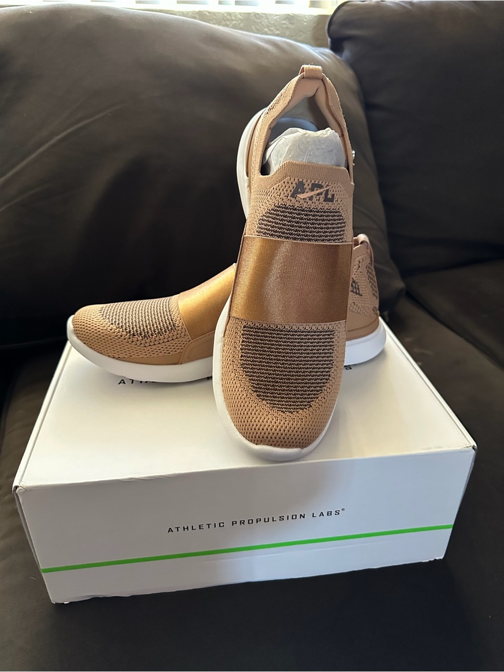 APL Men's Slip-On Athletic Sneakers in Metallic Tan and White